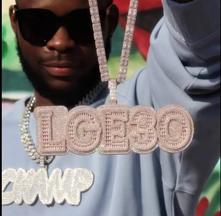 Customizable Men'S Hip-Hop Letter Pendant - Large Copper Square Synthetic Zircon Chain