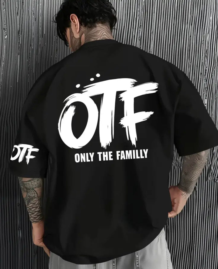 Men's OTF Family Logo T-Shirt - Oversized Black Short Sleeve with 'ONLY THE FAMILLY'