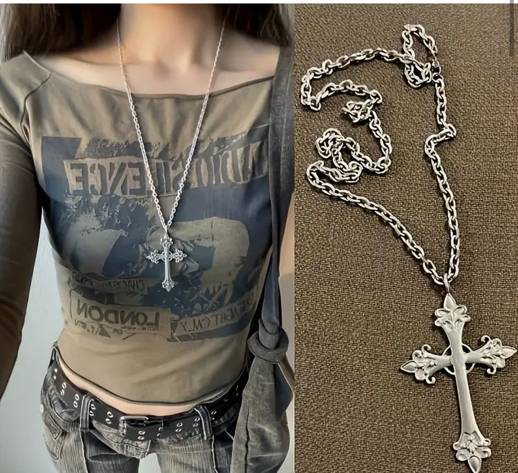 Punk Style Y2K Cross Pendant Necklace For Unisex Party Gift