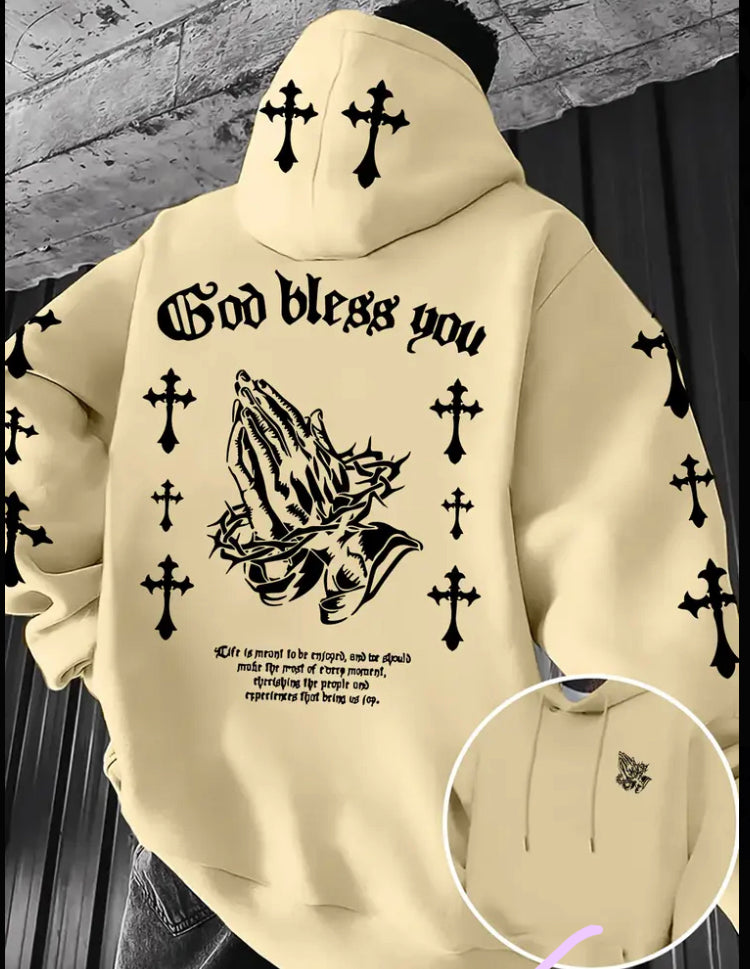 Men's Christian Faith Hoodie with Prayer Print & Religious Symbols