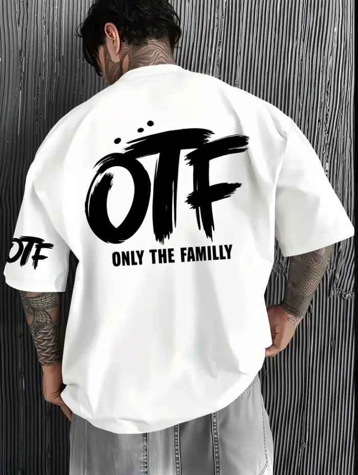 Men's OTF Family Logo T-Shirt - Oversized Black Short Sleeve with 'ONLY THE FAMILLY'