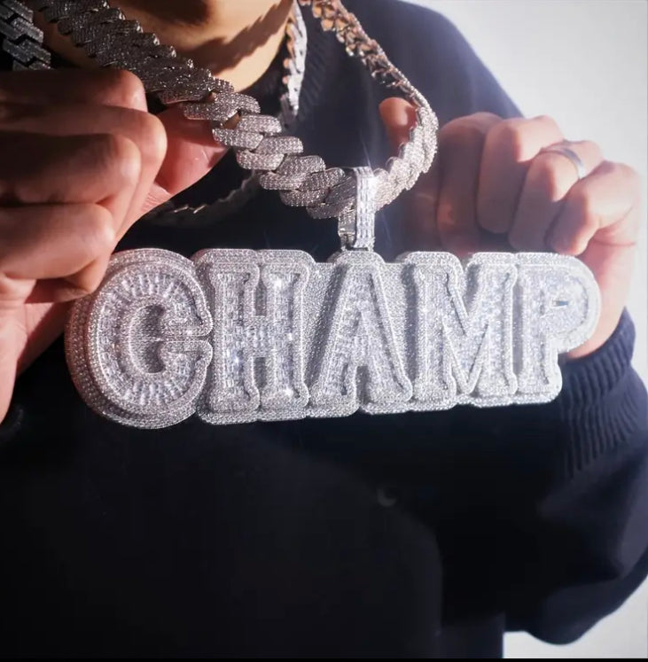 Customizable Men'S Hip-Hop Letter Pendant - Large Copper Square Synthetic Zircon Chain