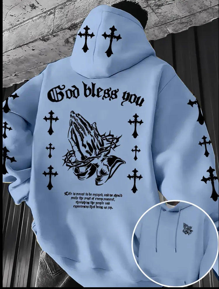 Men's Christian Faith Hoodie with Prayer Print & Religious Symbols