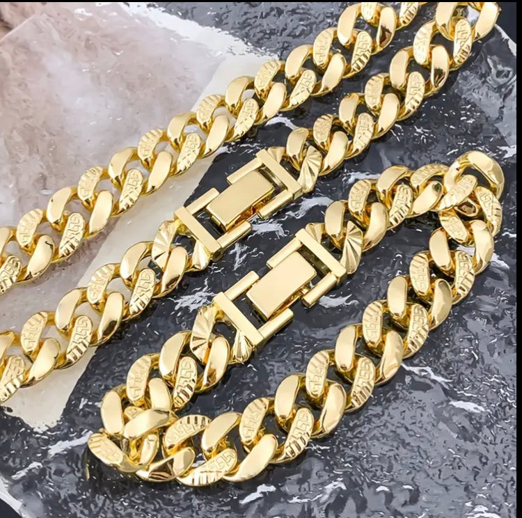 Classic Hip-Hop 2pcs Cuban Link Design Bracelet and Necklace Set, Perfect for Casual Attire Party Outfits, Elegant Jewelry Gift for Men and Women