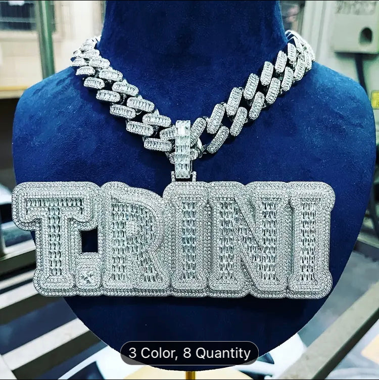 Customizable Men'S Hip-Hop Letter Pendant - Large Copper Square Synthetic Zircon Chain