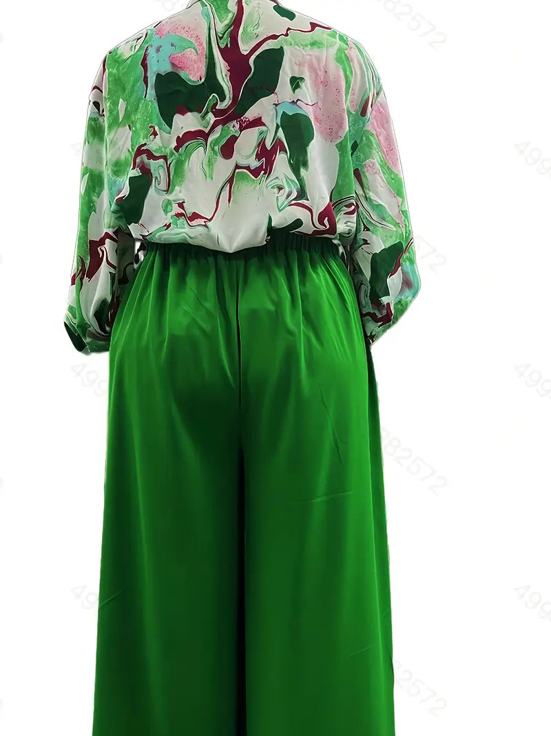 Women Plus Size Printed Shirt Set