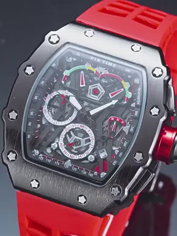 Men's Watch | Barrel-Shaped Alloy Dial with Silicone Strap | Punk Chronograph Quartz Timepiece | Trendy Casual Fashion Essential Wristwatch