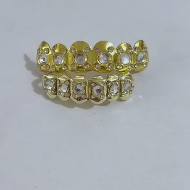 Golden & Plated Teeth Grills with Sparkling Rhinestones - Unisex Dental Jewelry