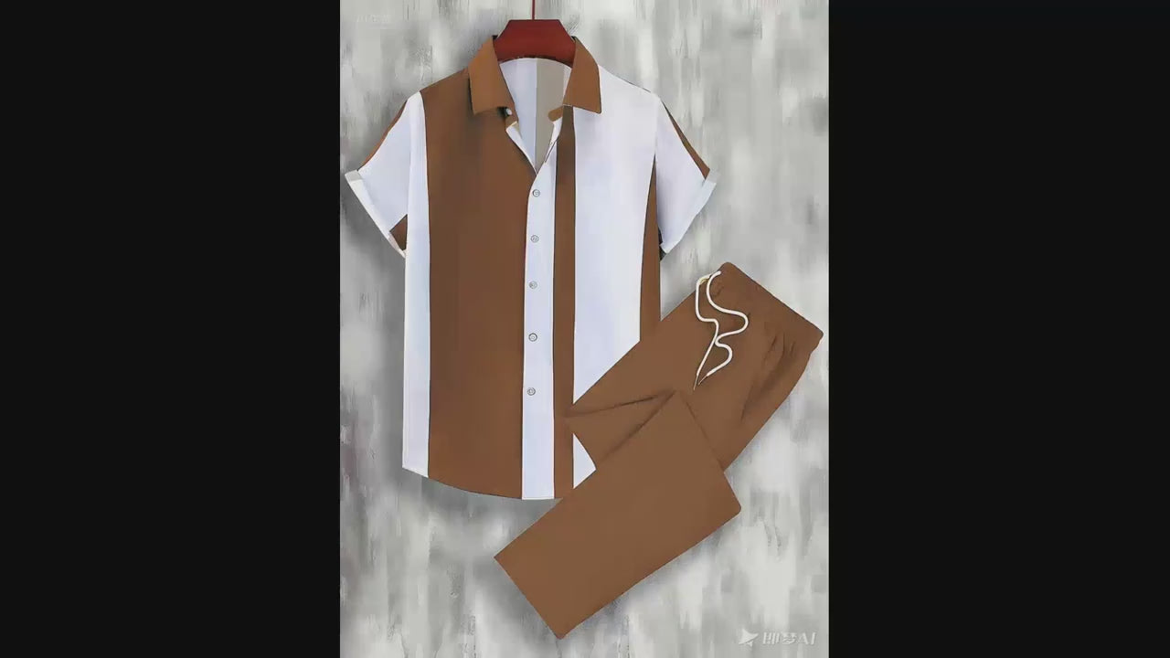 Digital Print Men's Casual Sport Shirt and Pants Set