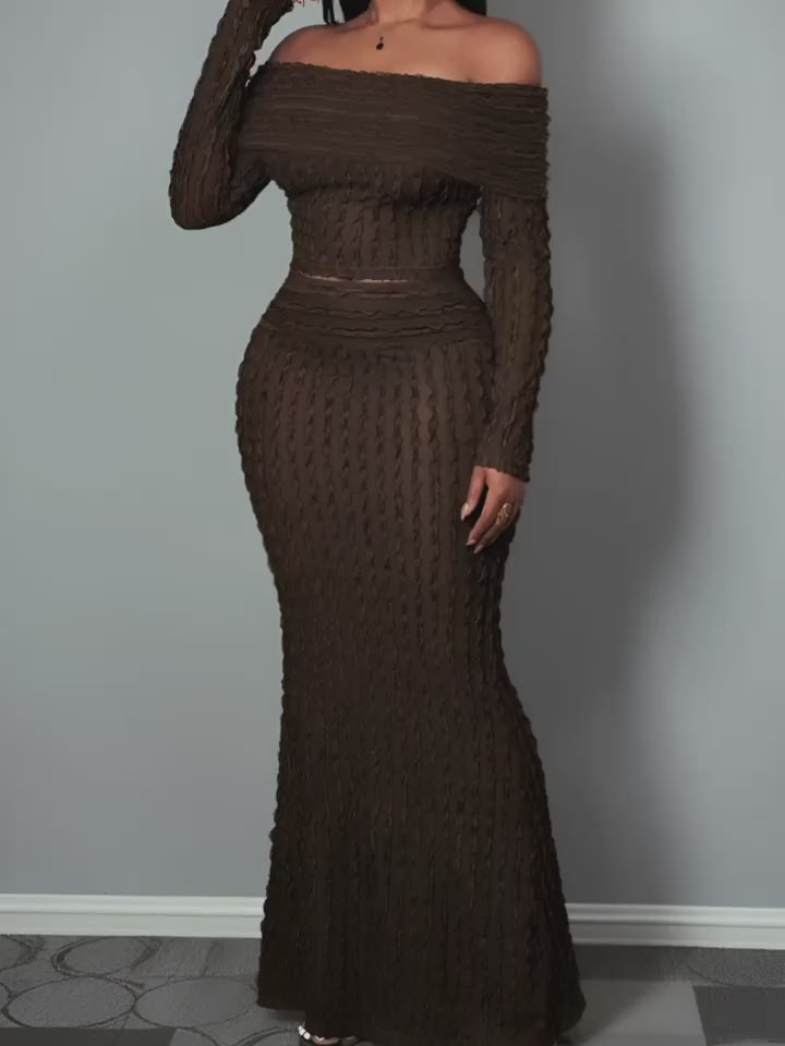 Women'S Sexy Off-Shoulder Long Sleeve Top & High-Waisted Mermaid Skirt Set