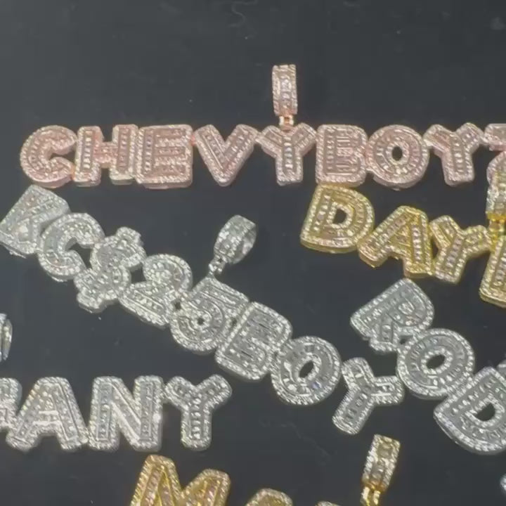 Customized Bling Letter Pendant Necklaces with Rhine Diamonds, White K-Plated Copper